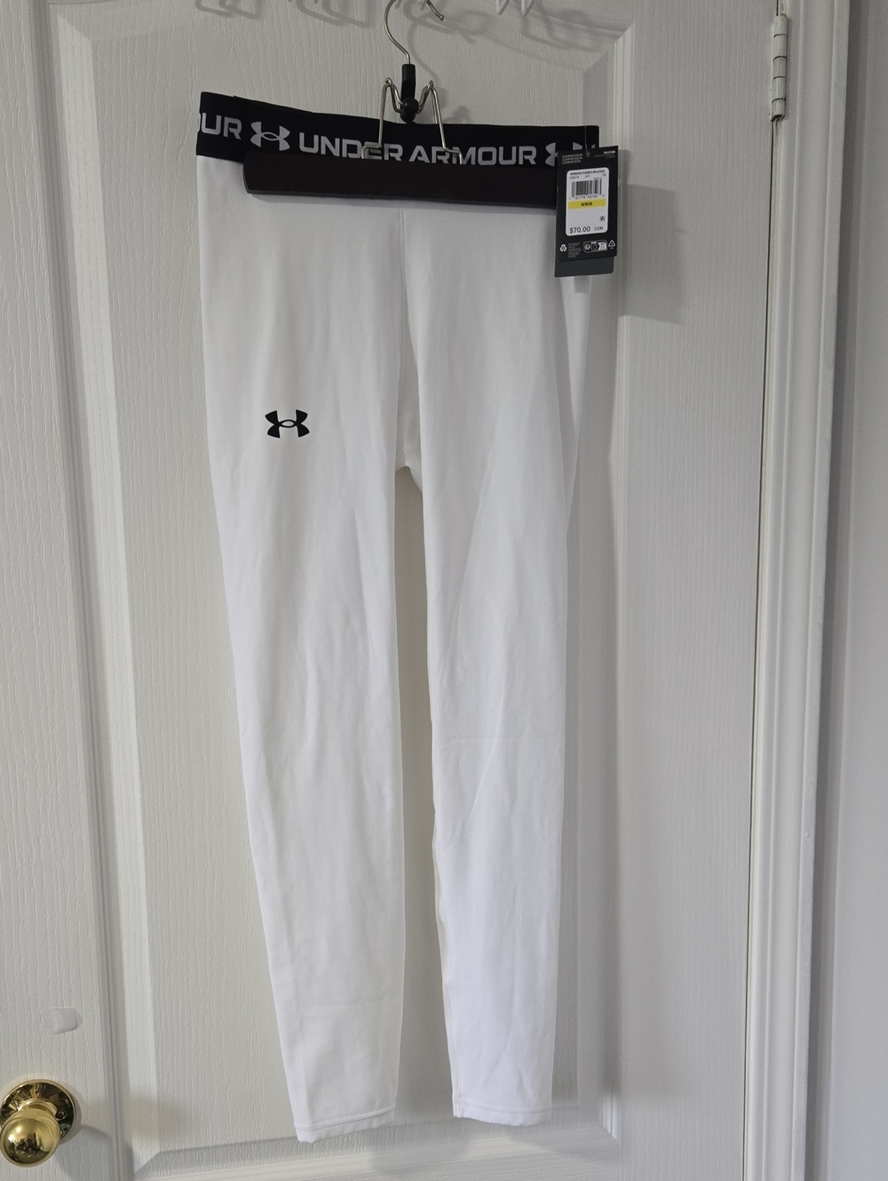 Under Armour Coldgear White Leggings with Black Branded Waistband
